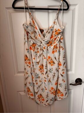 Floral Mini Dress in White and Orange